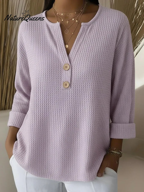 Classic V-neck Button-down Waffle Sweater