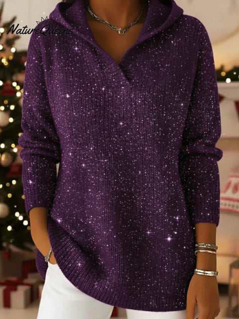 Women's Shiny Hooded Knit Pullover Sweater