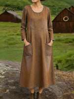 Women's Spring Round-neck Long-sleeved Casual Loose Denim Dress