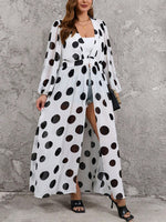 Women's Retro Polka Dot Art Print Casual Sheer Stylish Comfortable Long Shirt Dress