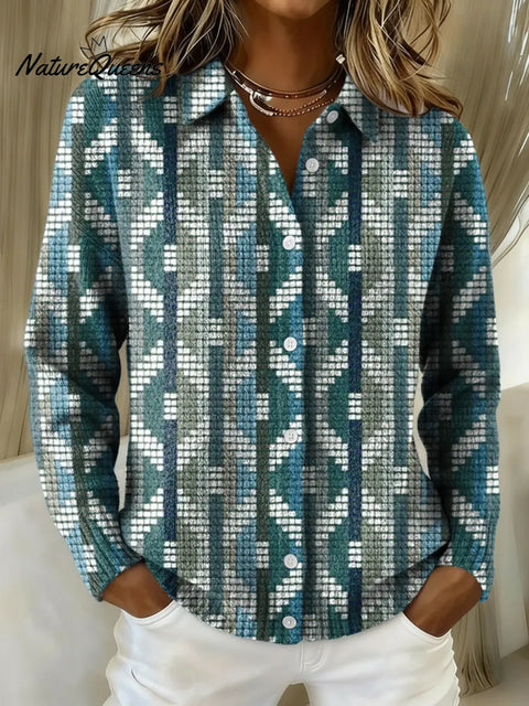 Women's Ethnic Style Patterns Printed Collared Sweater