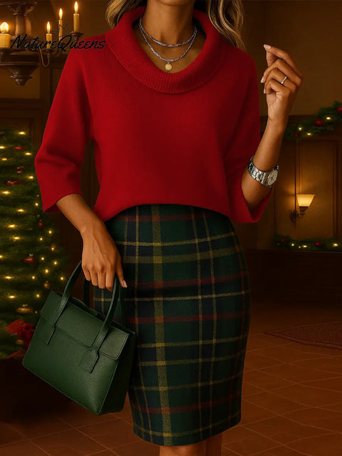 Women's Solid Color Collared Three-quarter Sleeve Casual Loose Knit Top