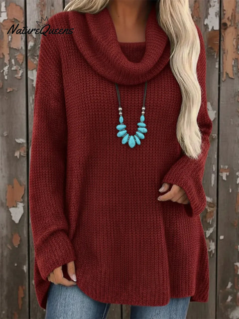 Cozy Cowl Collar Loose Knit Pullover Sweater