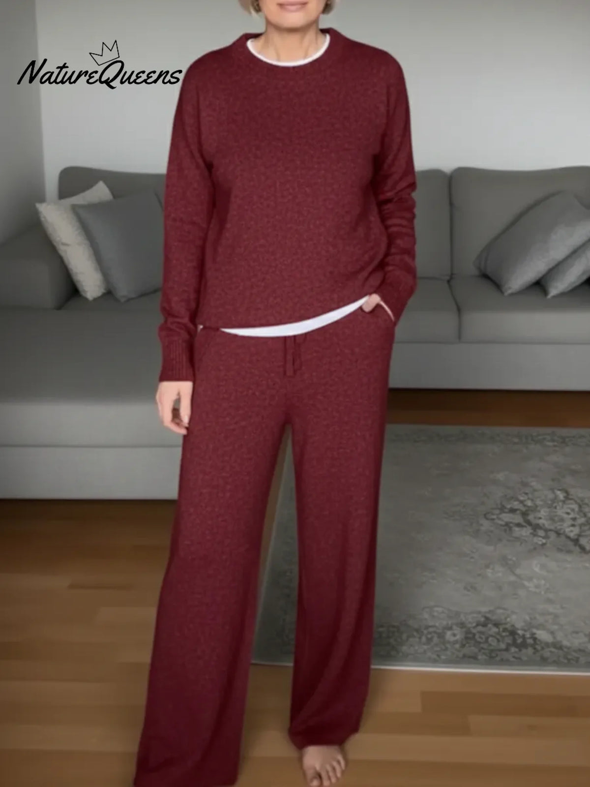 Cozy Round-neck Sweater And Wide-leg Pants Two-piece Set