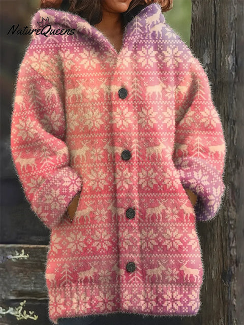 Gradient Horizontal Stripe Pattern Printed Knit Hoodie