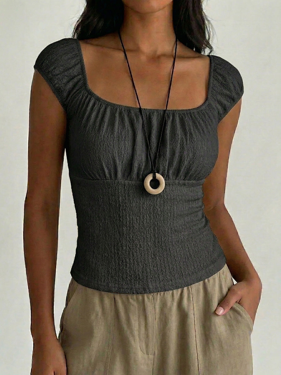 Women's Square neckline Cinched Waist Short-sleeve Top