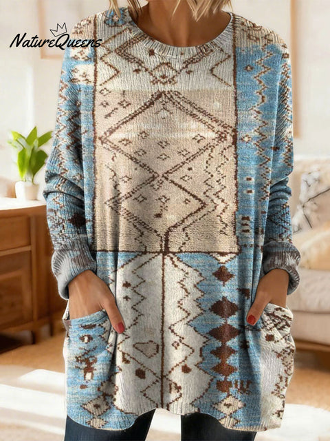 Women's Gradient Pattern Art Print Casual Cotton Knitted Sweater