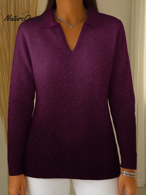 Women's Gradient Print V-Neck Long Sleeve Casual Loose Sequined Top