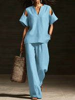 Elegant Off-the-shoulder Top And Wide-leg Pants Two-piece Set
