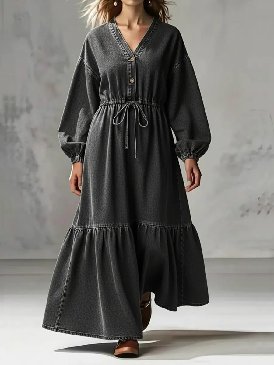 Women's Casual V-neck Denim Cotton Dress