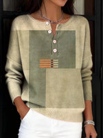 Women's Vintage Abstract Geometry Art Print Buttoned Cardigan Sweater