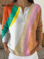 Women's Vintage Abstract Geometry Art Print Buttoned Cardigan Sweater