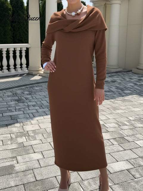 Women's Cowl Neck Long Sleeve Knitted Dress