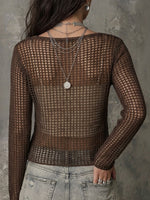Women's Openwork Crew-neck Long-sleeve Top And Strappy Inner Layer Camisole 2-piece Set