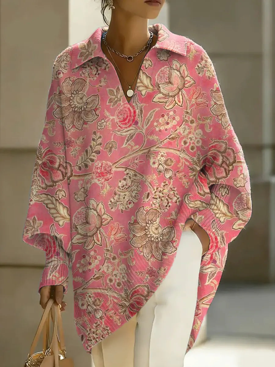 Women's Floral Art Print Casual Knit Sweater