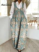 Women's Floral Pattern Art Print Casual Cotton Denim Dress