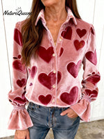 Women's Vintage Love Print Casual Velvet Valentine's Day Shirt