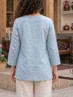 Women's Solid-color Round-neck Long-sleeve Casual Loose Cotton-linen Top