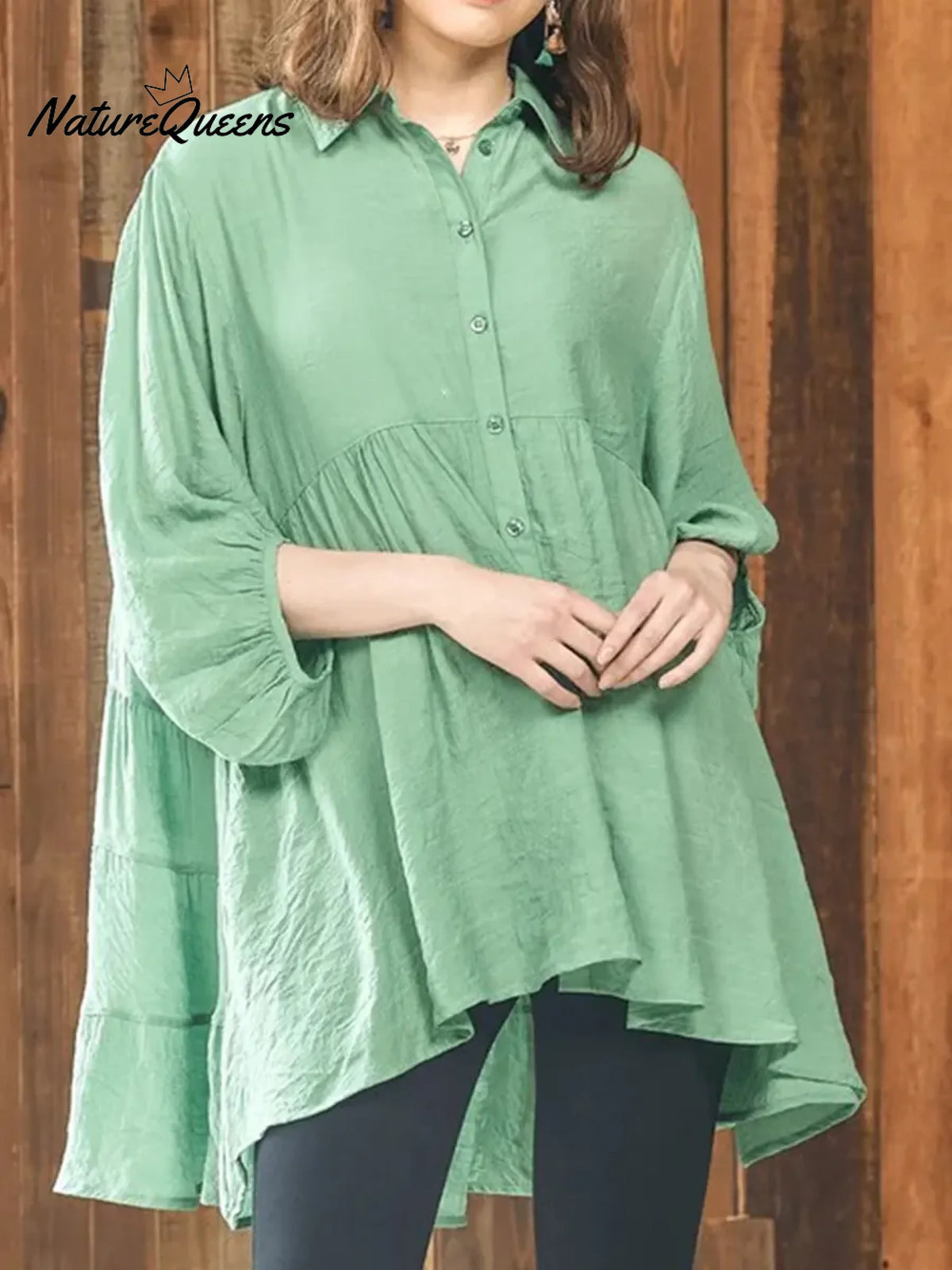 Women's Solid Color Lapel Long-sleeved Casual Loose Cotton Shirt