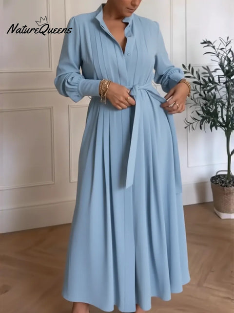 Women's Elegant Pleated Long-sleeved Dress