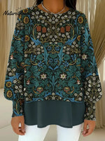 Women's VintageFlowerArt Print Casual Knitted Sweater