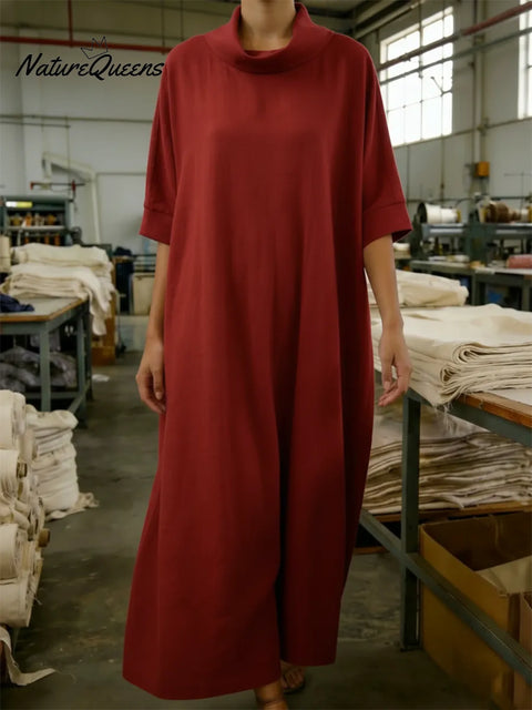 Elegant Cowl-neck Loose-fitting Linen Dress