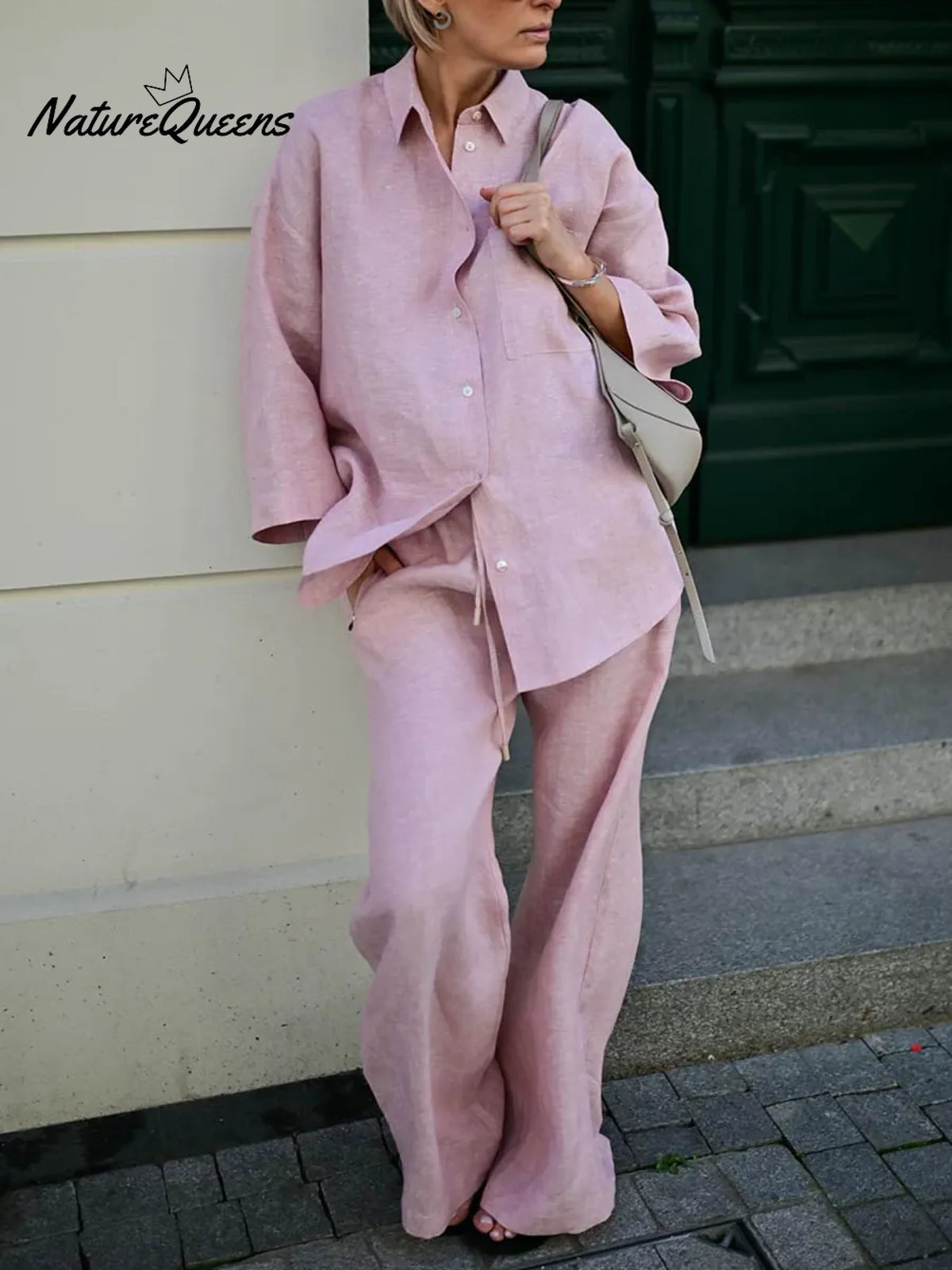Effortless Elegance Linen Shirt And Wide-leg Pants Two-piece Set