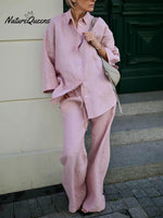 Effortless Elegance Linen Shirt And Wide-leg Pants Two-piece Set
