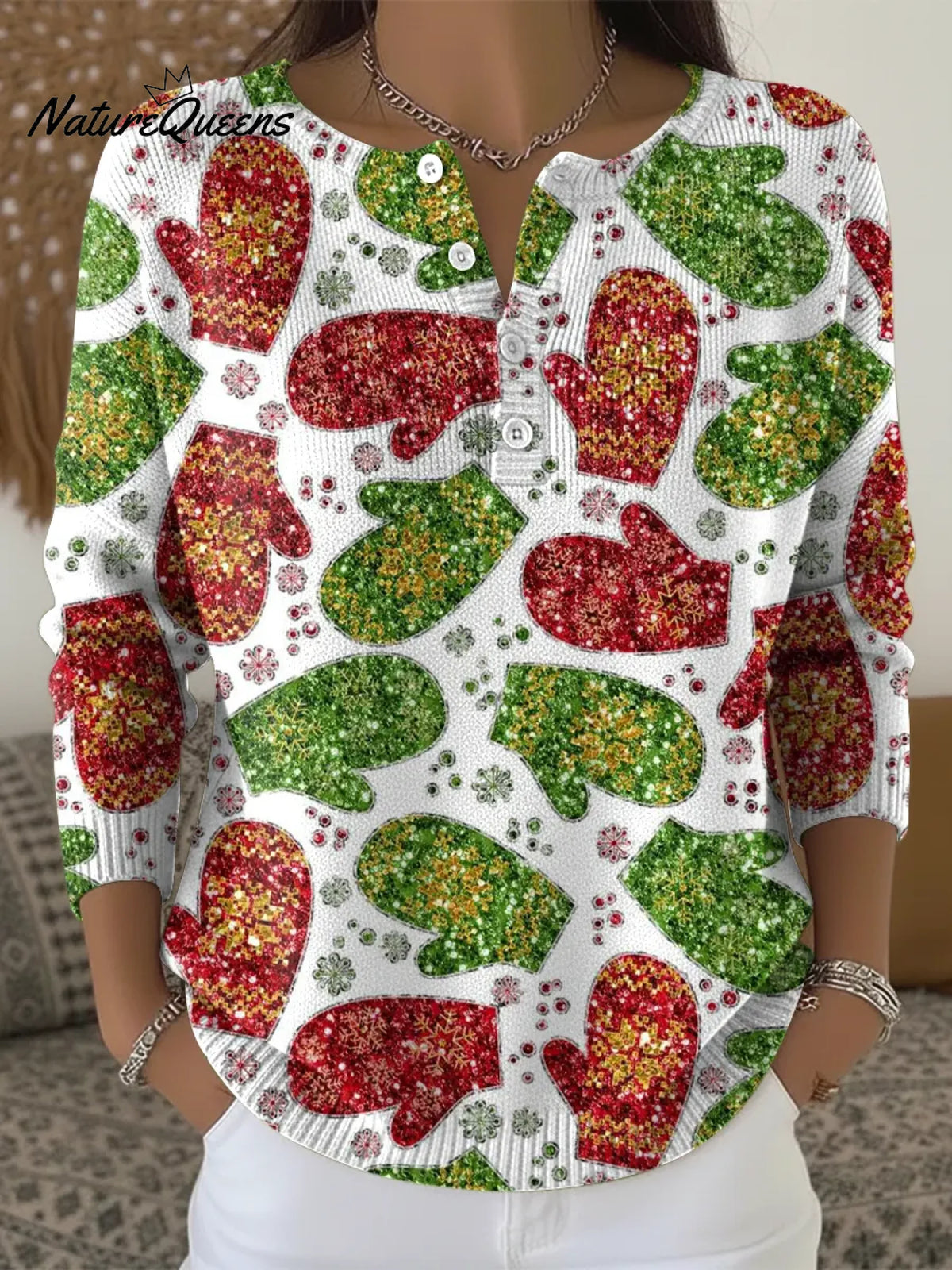 Women's Christmas Gloves Casual Printed Sweater