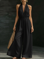 Minimalist And Elegant Halter-neck Wide-leg Linen Jumpsuit