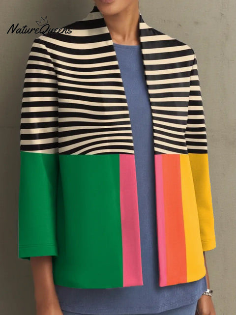 Women's Geometric Pattern Art Print Casual Coat