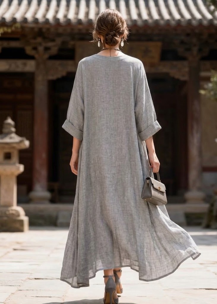 Casual And Cozy Extra-long Linen And Cotton Dress