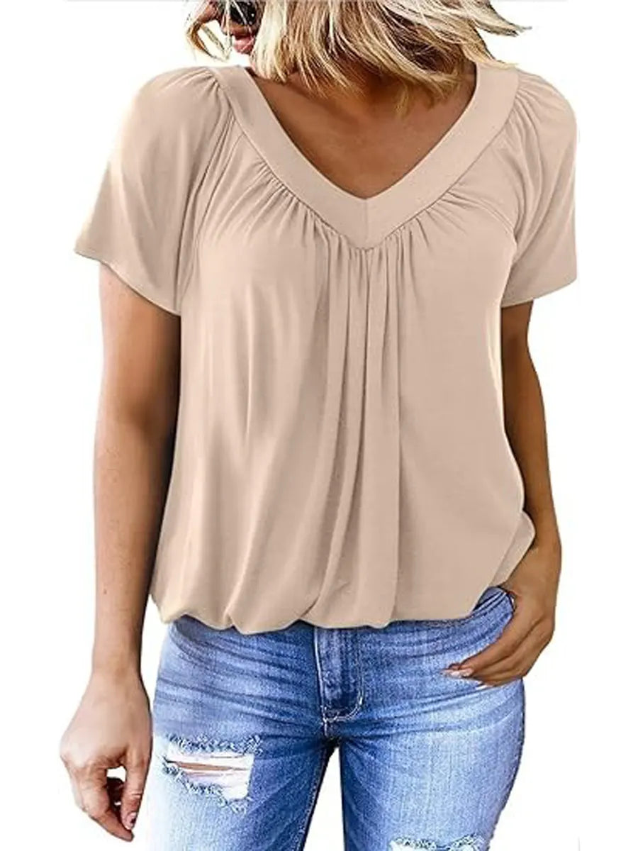 Women's Solid Color V-Neck Casual Cotton T-shirt