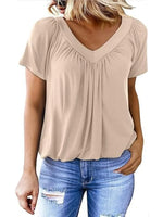 Women's Solid Color V-Neck Casual Cotton T-shirt