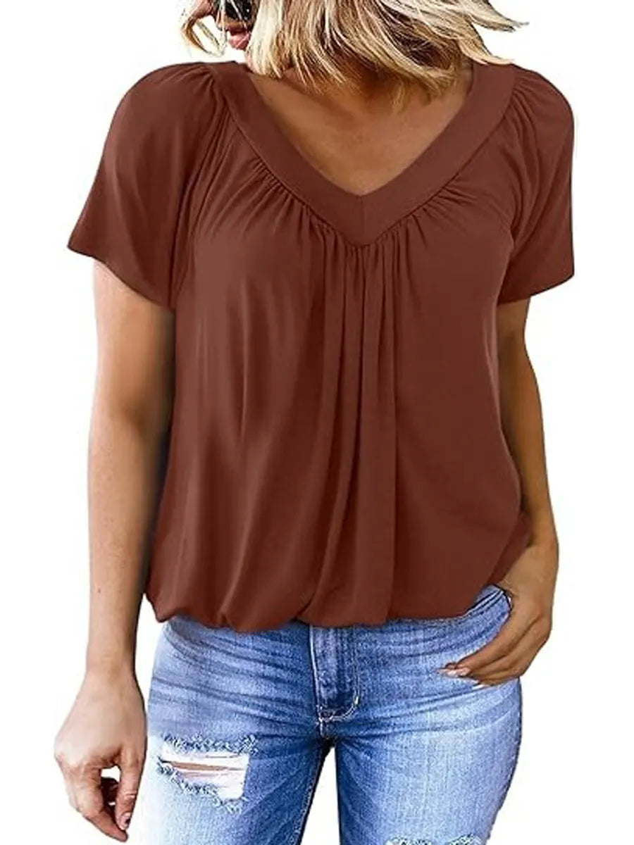 Women's Solid Color V-Neck Casual Cotton T-shirt