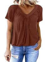 Women's Solid Color V-Neck Casual Cotton T-shirt