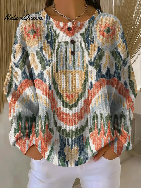 Women's Simple Retro Pattern Art Print Casual Cotton Shirt