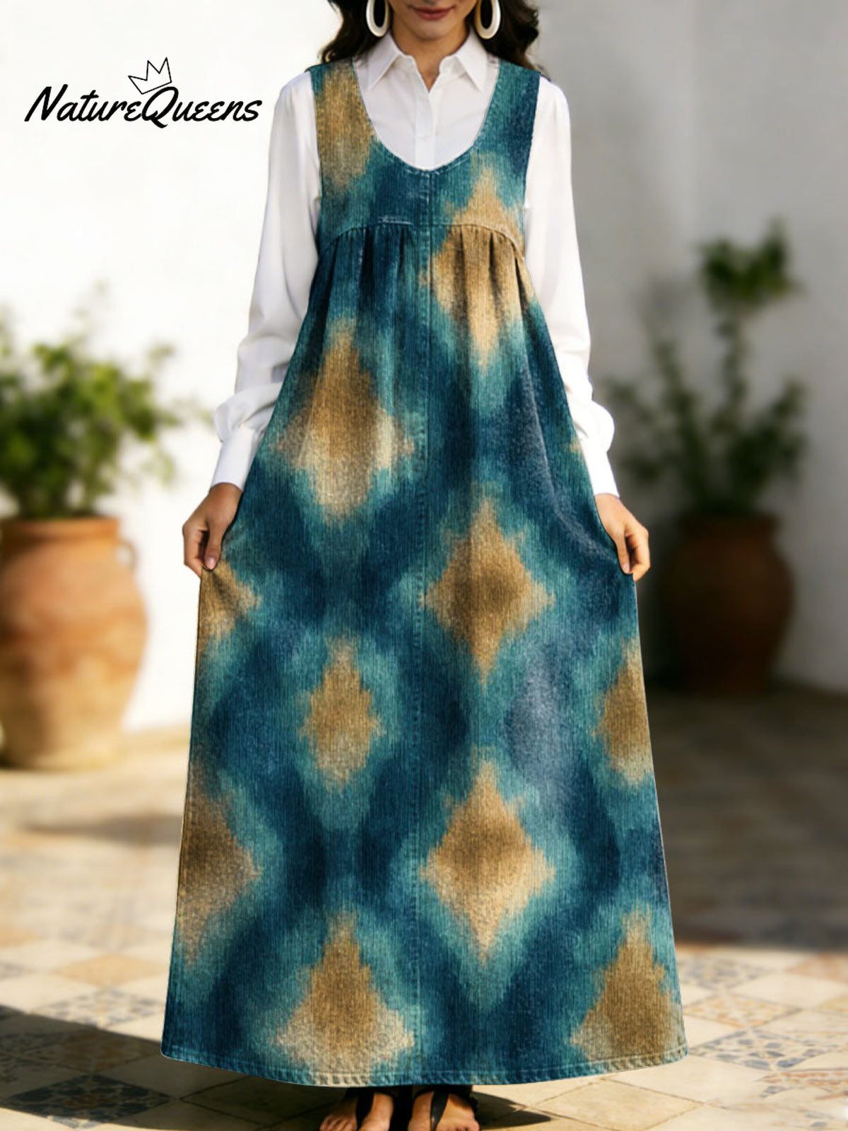 Women's Retro Colorful Pattern Art Print Casual Cotton Denim Dress