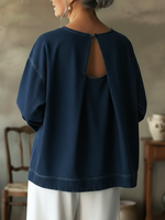 Elegant Open-back Design Denim Cotton Top