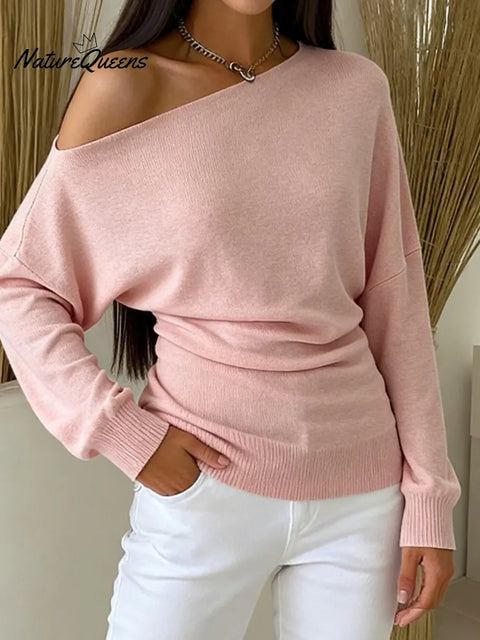 Women's Comfortable Asymmetrical Neck Knit Sweater
