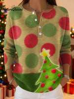 Women's Christmas Trees Pattern Art Print Buttoned Cardigan Sweater