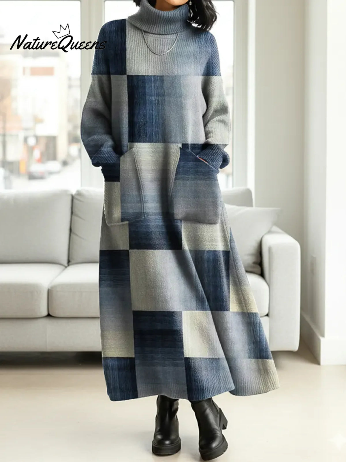 Women's Retro Gradient Geometry Art Casual Cotton Knitted Dress