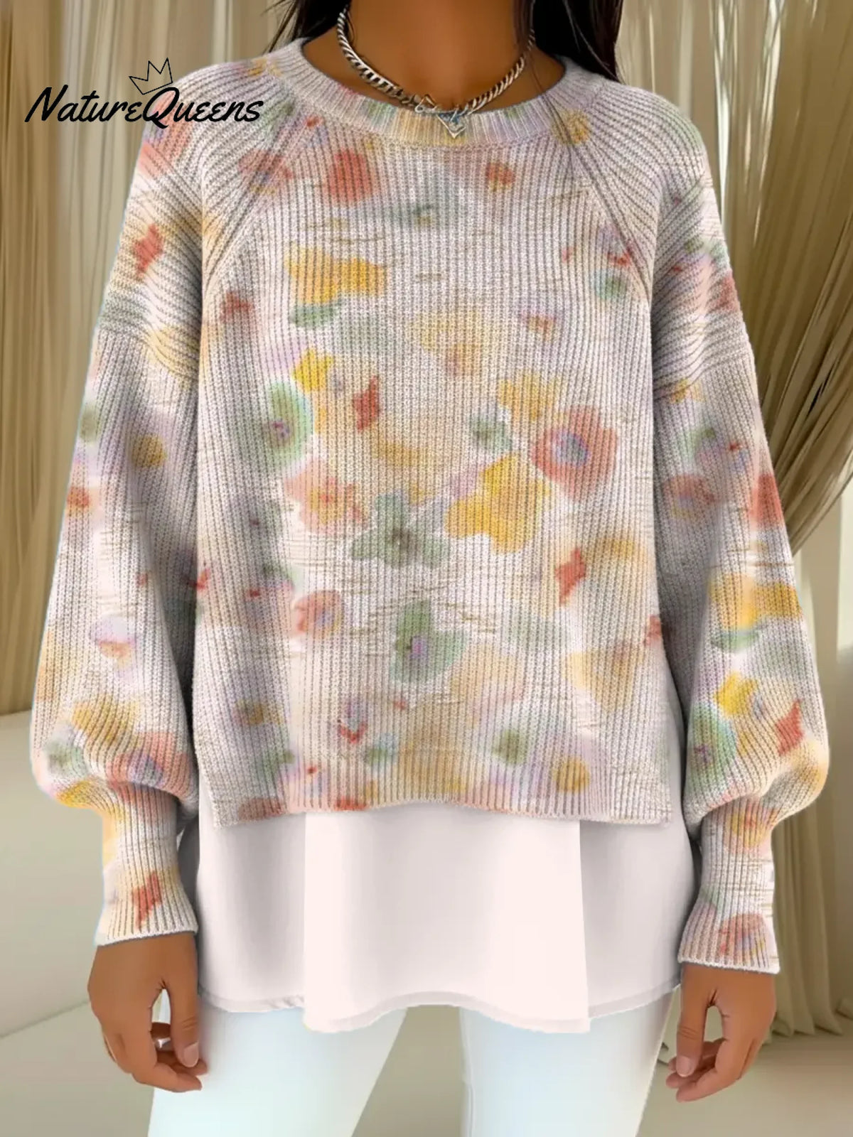 Women's Floral Pattern Art Print Casual Knitted Sweater