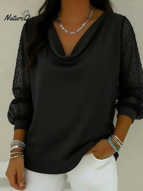 Elegant And Romantic Draped-collar Blouse