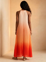 Women’s Sunset Gradient Pleated Sleeveless Loose Vest Maxi Dress