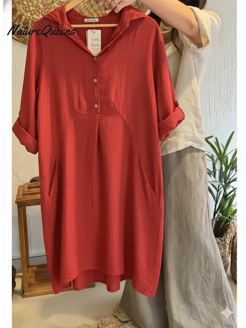 Women's Casual Long-Sleeved Cotton Linen Dress