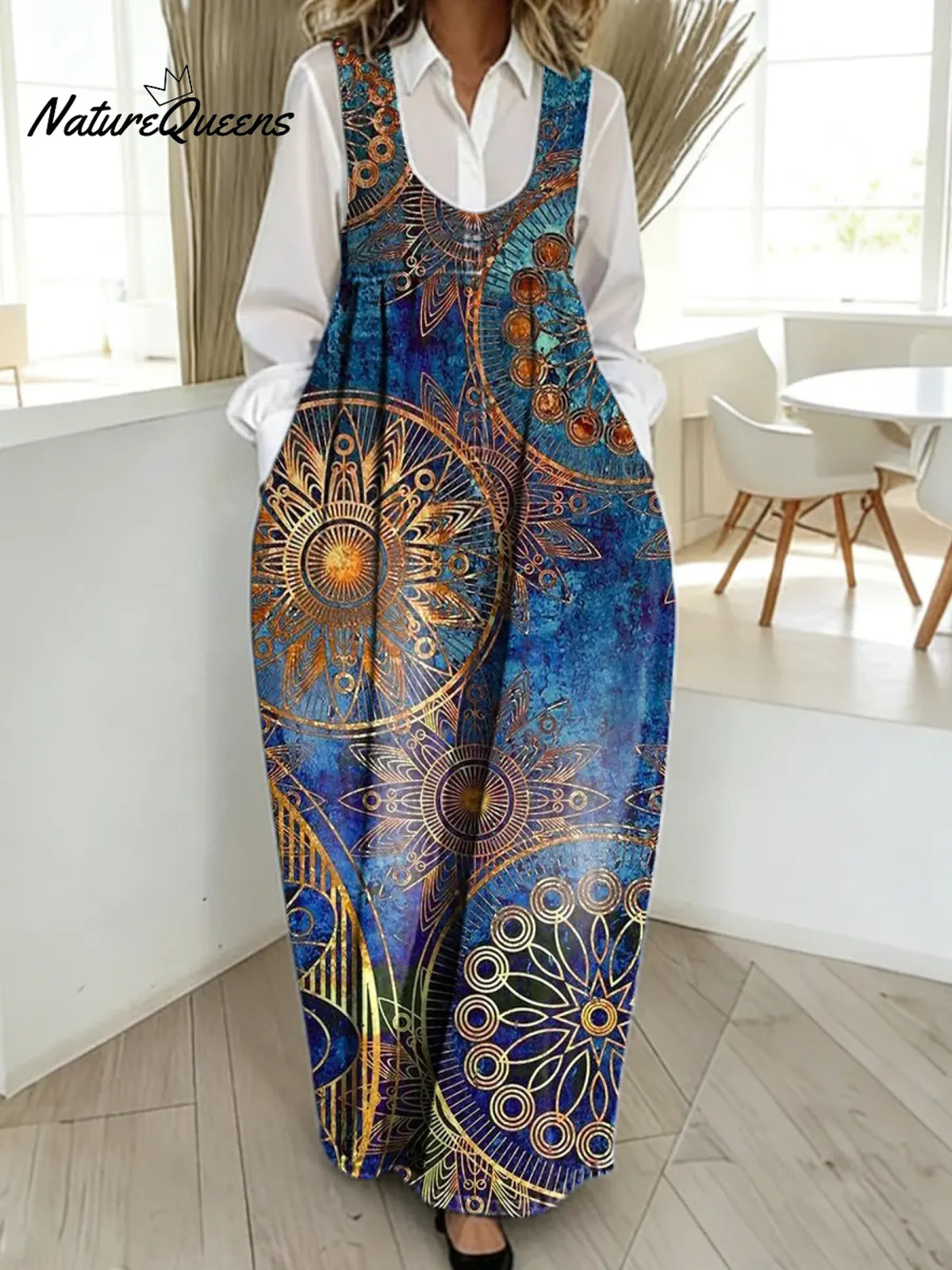 Women's Vintage Pattern Art Print Casual Cotton Denim Dress