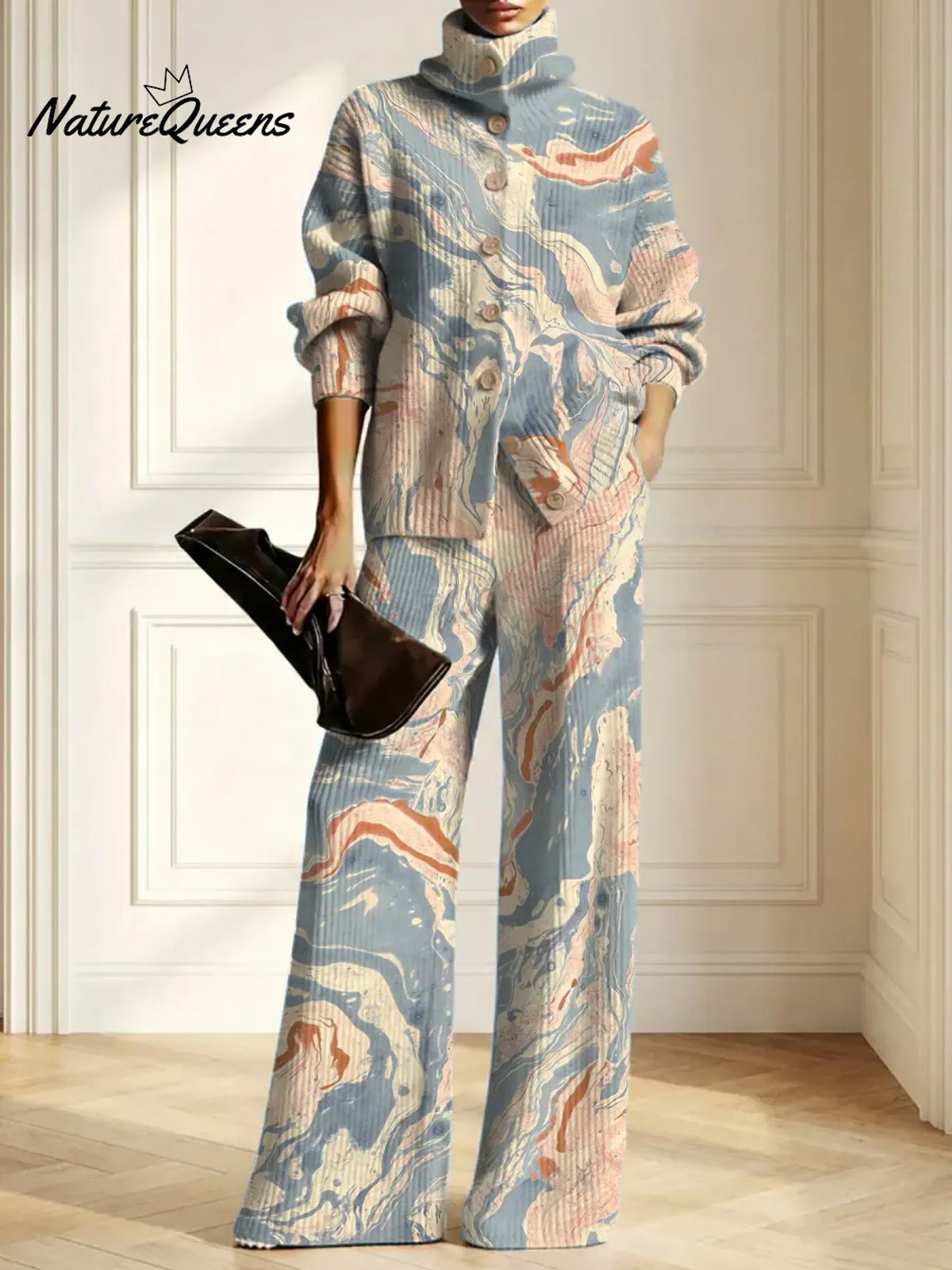 Women's Gradient Color Art Print Casual Cotton Knitted Suits