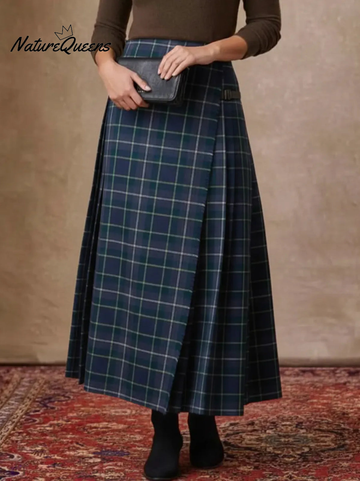 Women's Scottish Plaid Pleated Cotton Skirt
