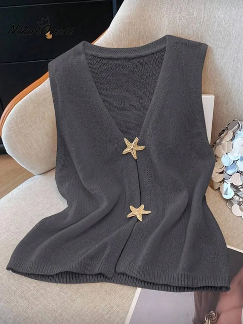 Women's Solid Color V-Neck Sleeveless Casual Loose-fitting Knit Cardigan